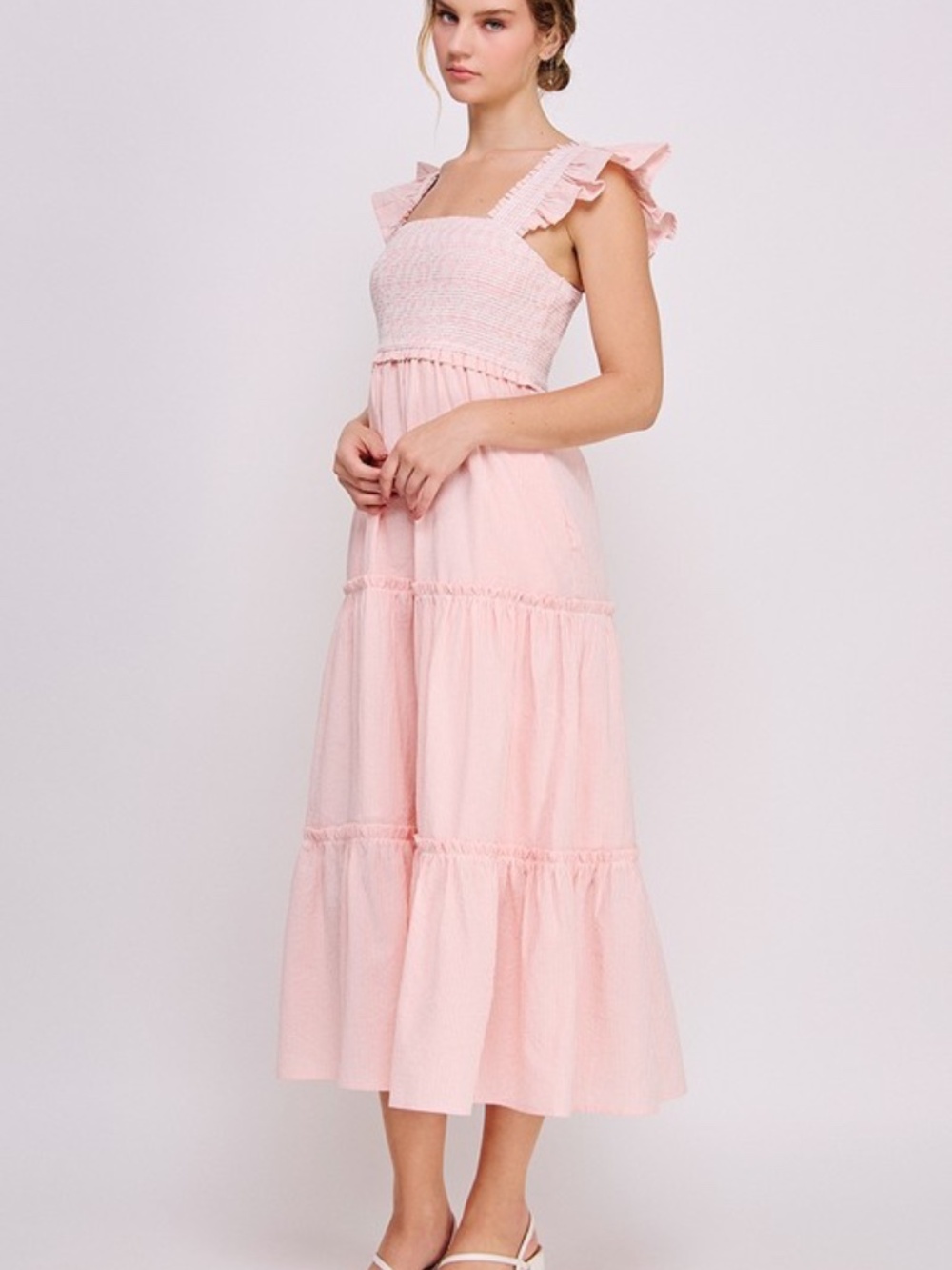 Smocked Ruffle Strap Tiered Midi Dress - Picture 4 of 5
